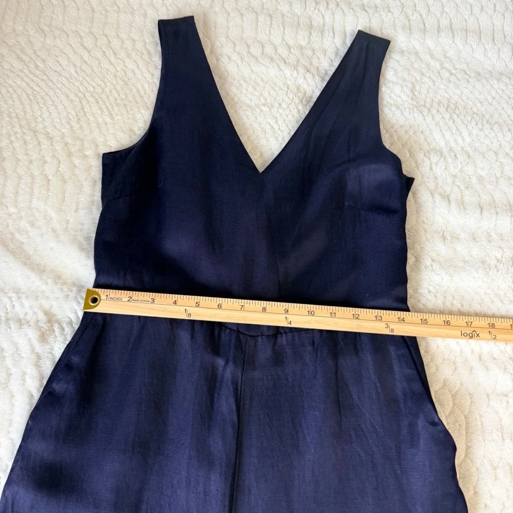 Banana Republic Navy Blue Wide Leg Knot Front V-Neck Jumpsuit‎ Pockets Womens 6